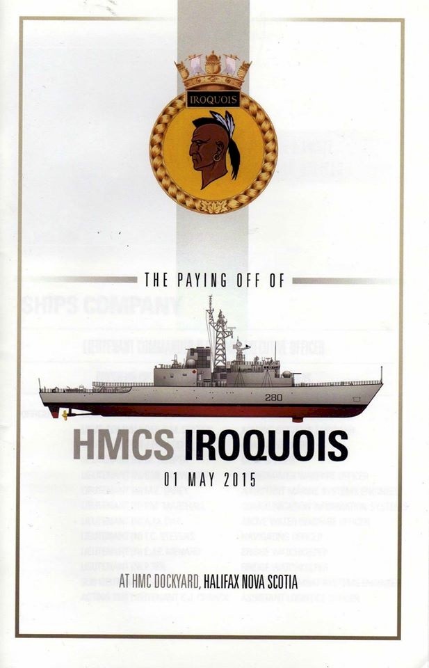 HMCS IROQUOIS PAYING OFF BOOKLET - COVER