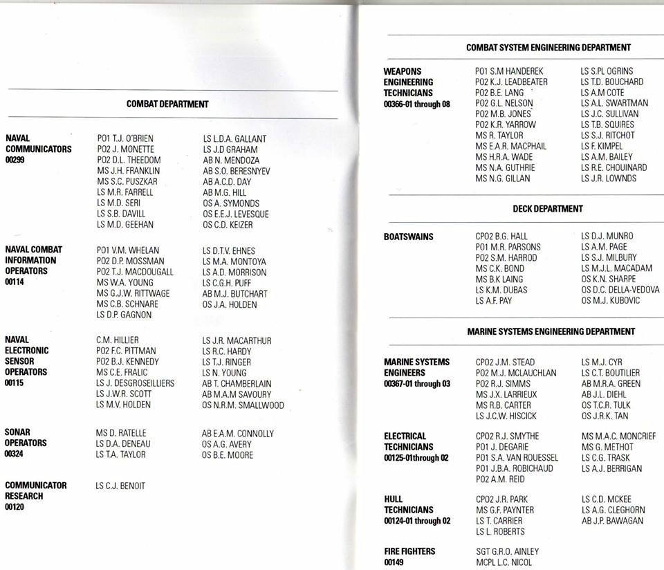 HMCS IROQUOIS PAYING OFF BOOKLET - PAGE 2 & 3