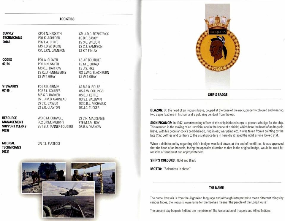 HMCS IROQUOIS PAYING OFF BOOKLET - PAGE 4 & 5