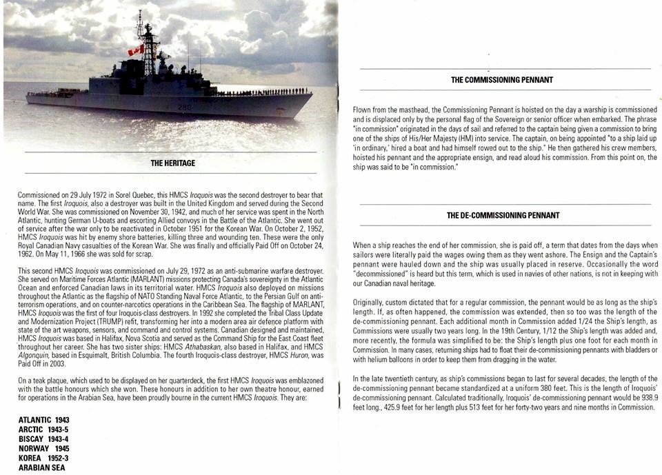 HMCS IROQUOIS PAYING OFF BOOKLET - PAGE 6 & 7