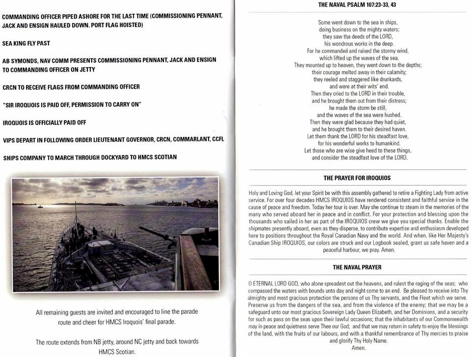 HMCS IROQUOIS PAYING OFF BOOKLET - PAGE 10 & 11
