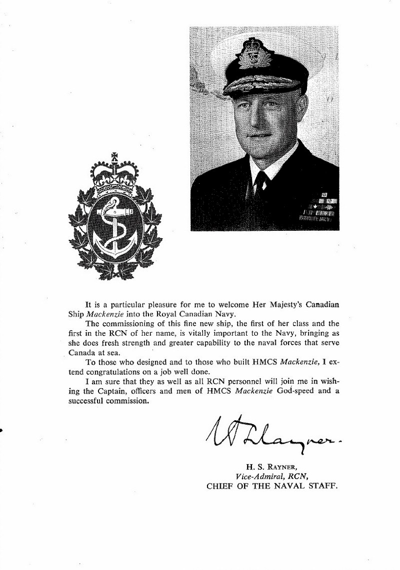 HMCS MACKENZIE 261 Commissioning Booklet - Page 1