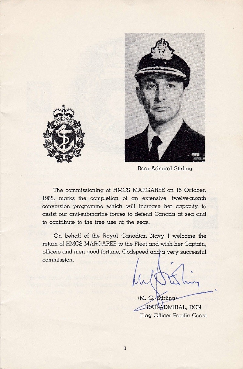 HMCS MARGAREE COMMISSIONING BOOKLET - PAGE 1