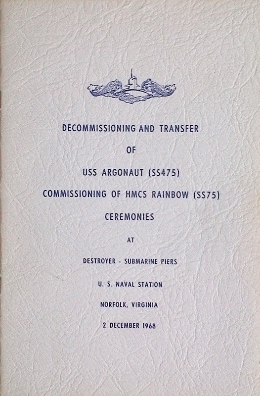 HMCS RAINBOW SS75 COMMISSIONING BOOKLET - COVER
