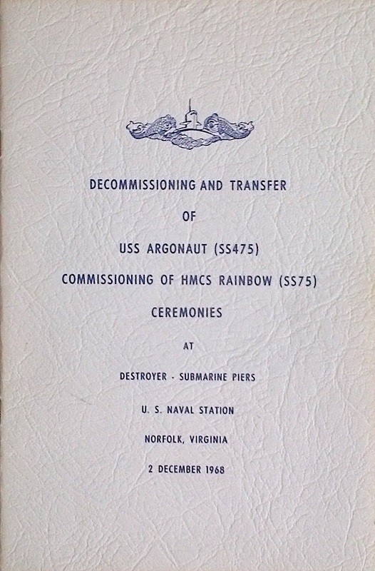 HMCS RAINBOW SS75 COMMISSIONING BOOKLET - COVER