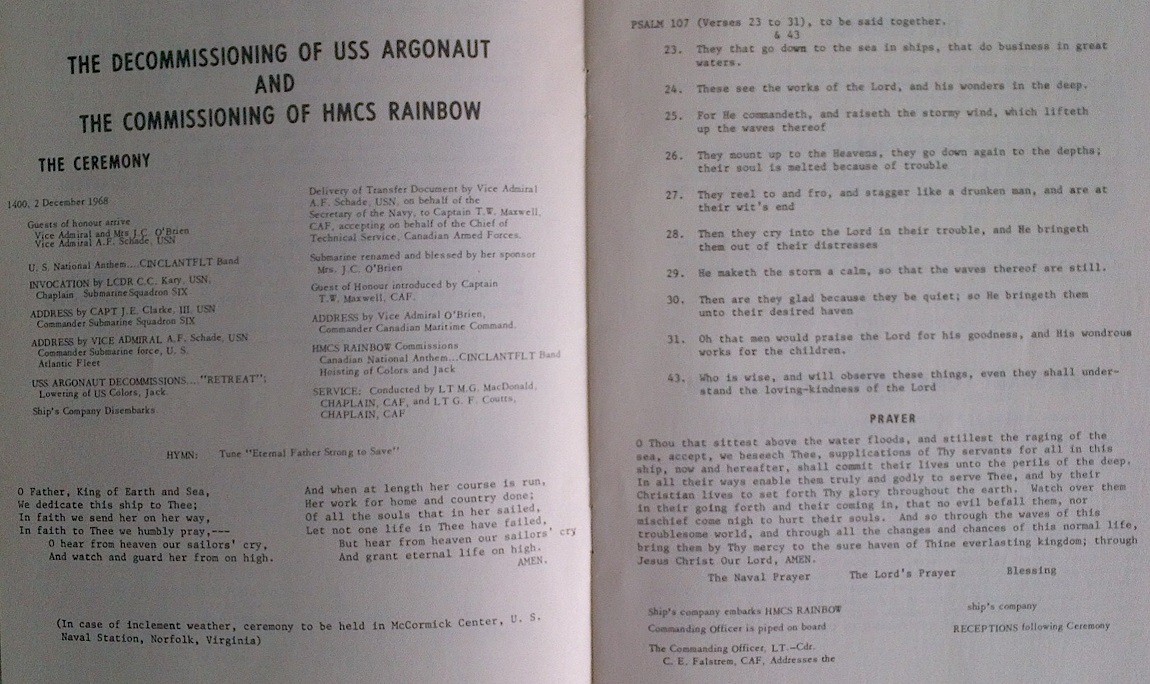 HMCS RAINBOW SS75 COMMISSIONING BOOKLET - PAGE 5 & 6
