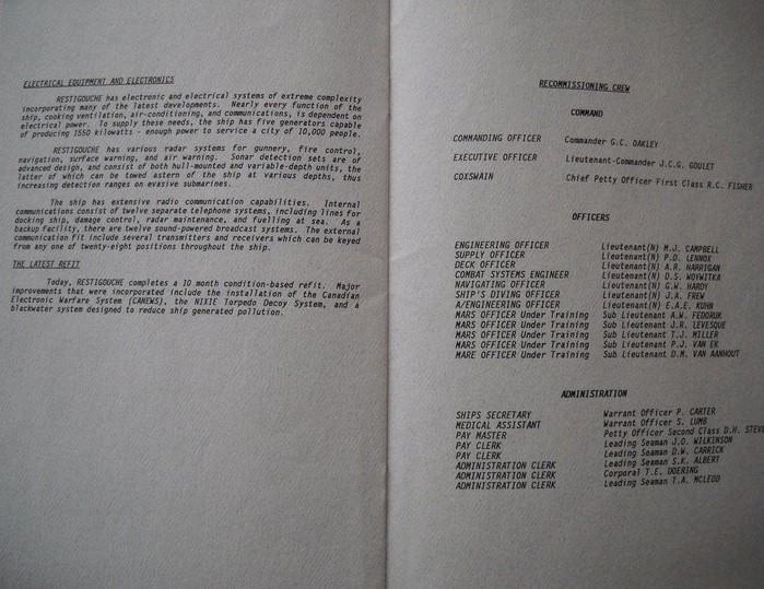 HMCS RESTIGOUCHE RE-ACTIVATION CEREMONY 29 JUN 1990 - PAGE 8 & 9