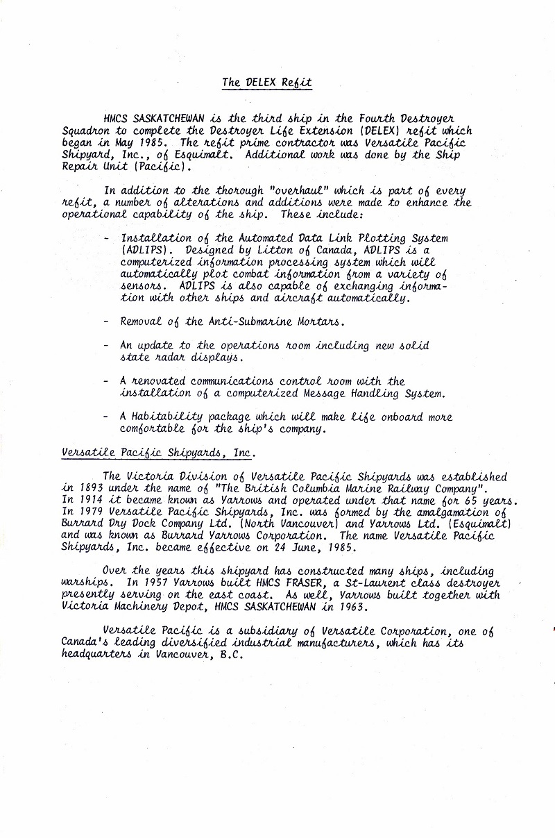 HMCS SASKATCHEWAN 262 REACTIVATION CEREMONY 25 fEB 1986 - PAGE 6