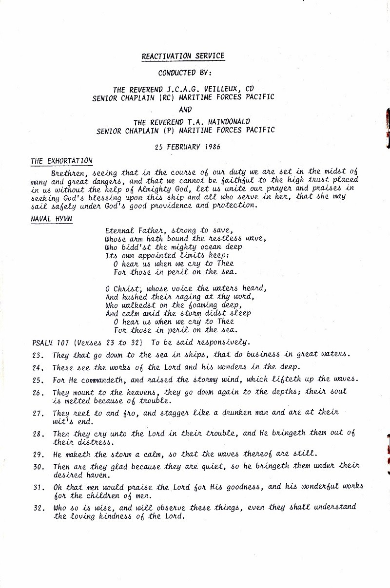 HMCS SASKATCHEWAN 262 REACTIVATION CEREMONY 25 fEB 1986 - PAGE 8