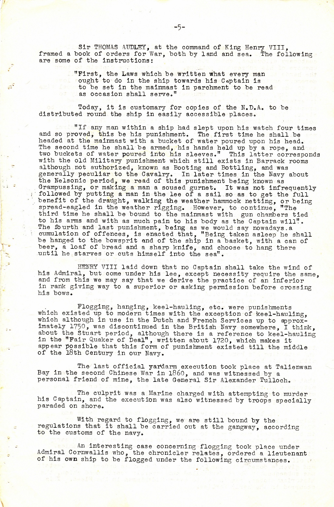 A Few Naval Customs, Expressions, Traditions and Superstitions by Commander W.N.T. Beckett. M.V.O., D.S.C., Royal Navy - Page 5