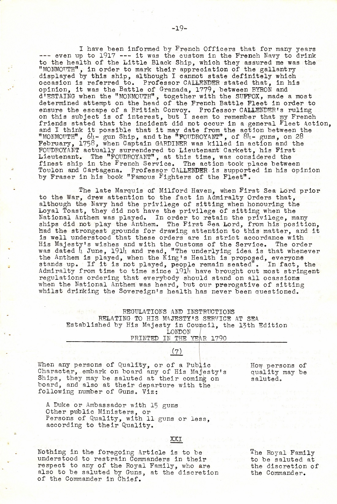 A Few Naval Customs, Expressions, Traditions and Superstitions by Commander W.N.T. Beckett. M.V.O., D.S.C., Royal Navy - Page 19