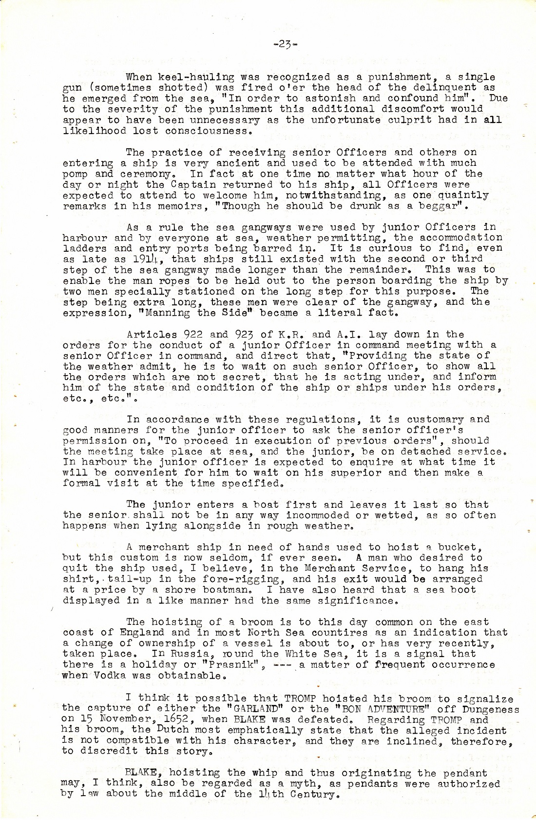 A Few Naval Customs, Expressions, Traditions and Superstitions by Commander W.N.T. Beckett. M.V.O., D.S.C., Royal Navy - Page 23