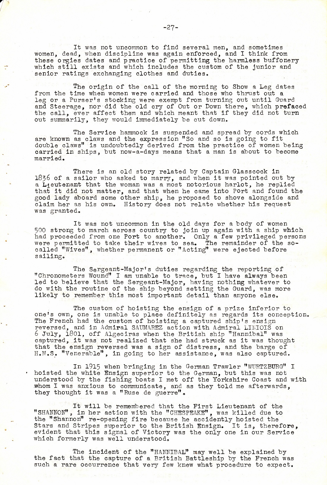 A Few Naval Customs, Expressions, Traditions and Superstitions by Commander W.N.T. Beckett. M.V.O., D.S.C., Royal Navy - Page 27