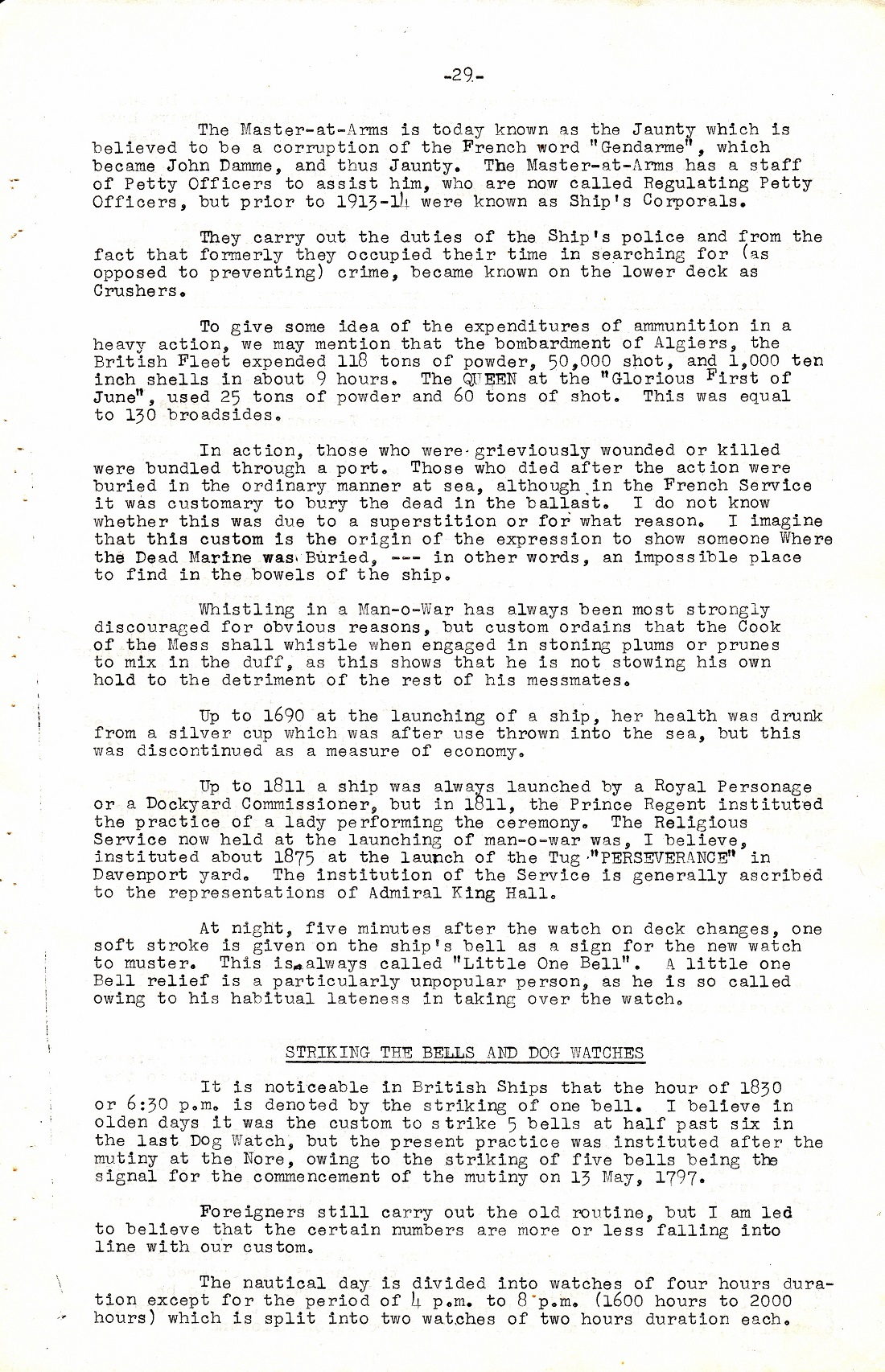 A Few Naval Customs, Expressions, Traditions and Superstitions by Commander W.N.T. Beckett. M.V.O., D.S.C., Royal Navy - Page 29