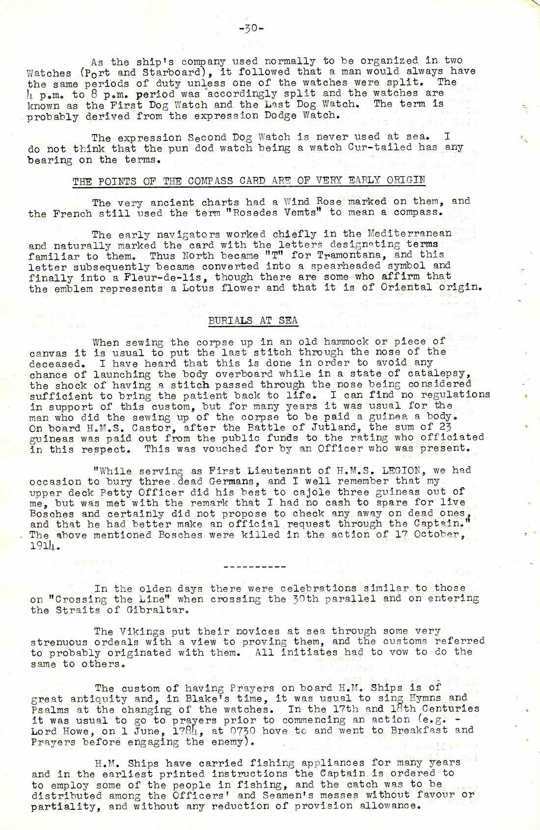 A Few Naval Customs, Expressions, Traditions and Superstitions by Commander W.N.T. Beckett. M.V.O., D.S.C., Royal Navy - Page 30