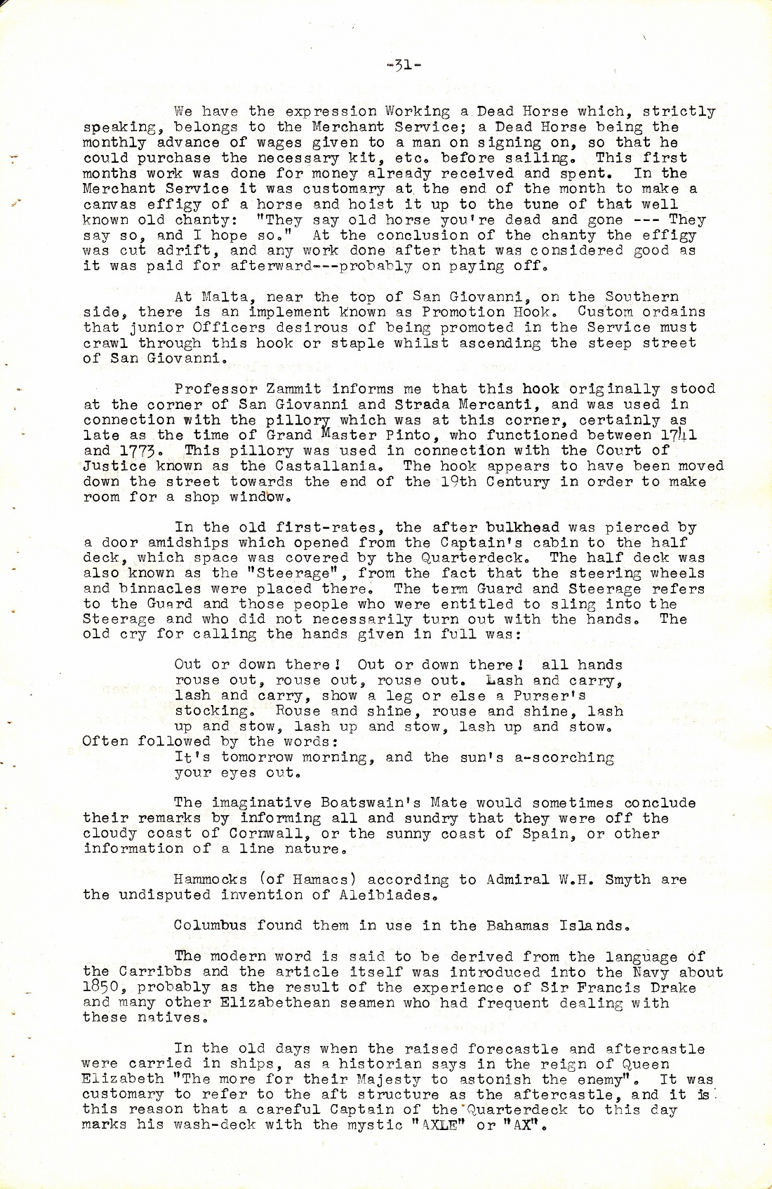 A Few Naval Customs, Expressions, Traditions and Superstitions by Commander W.N.T. Beckett. M.V.O., D.S.C., Royal Navy - Page 31