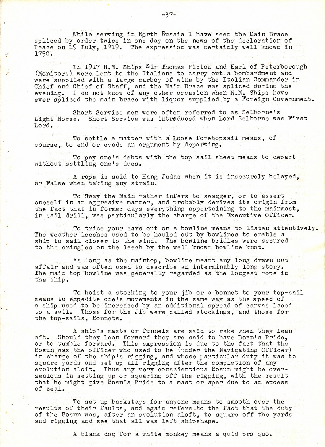 A Few Naval Customs, Expressions, Traditions and Superstitions by Commander W.N.T. Beckett. M.V.O., D.S.C., Royal Navy - Page 37