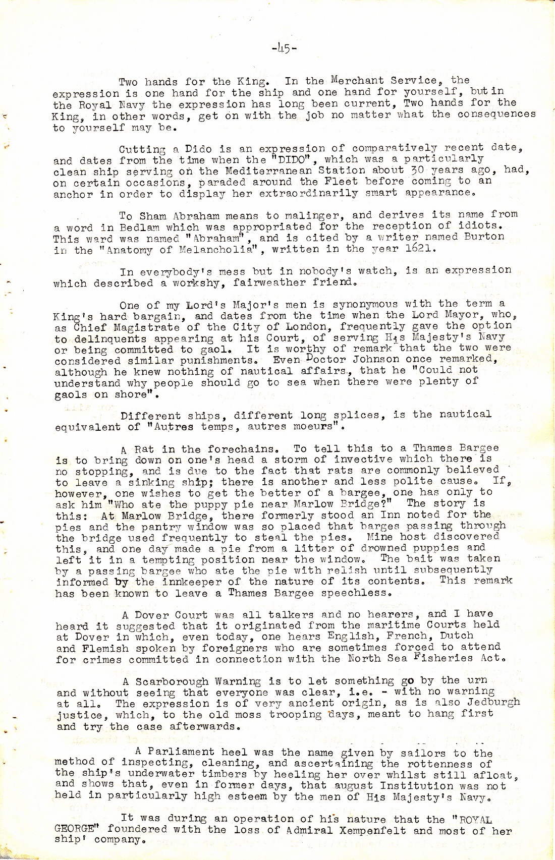 A Few Naval Customs, Expressions, Traditions and Superstitions by Commander W.N.T. Beckett. M.V.O., D.S.C., Royal Navy - Page 45