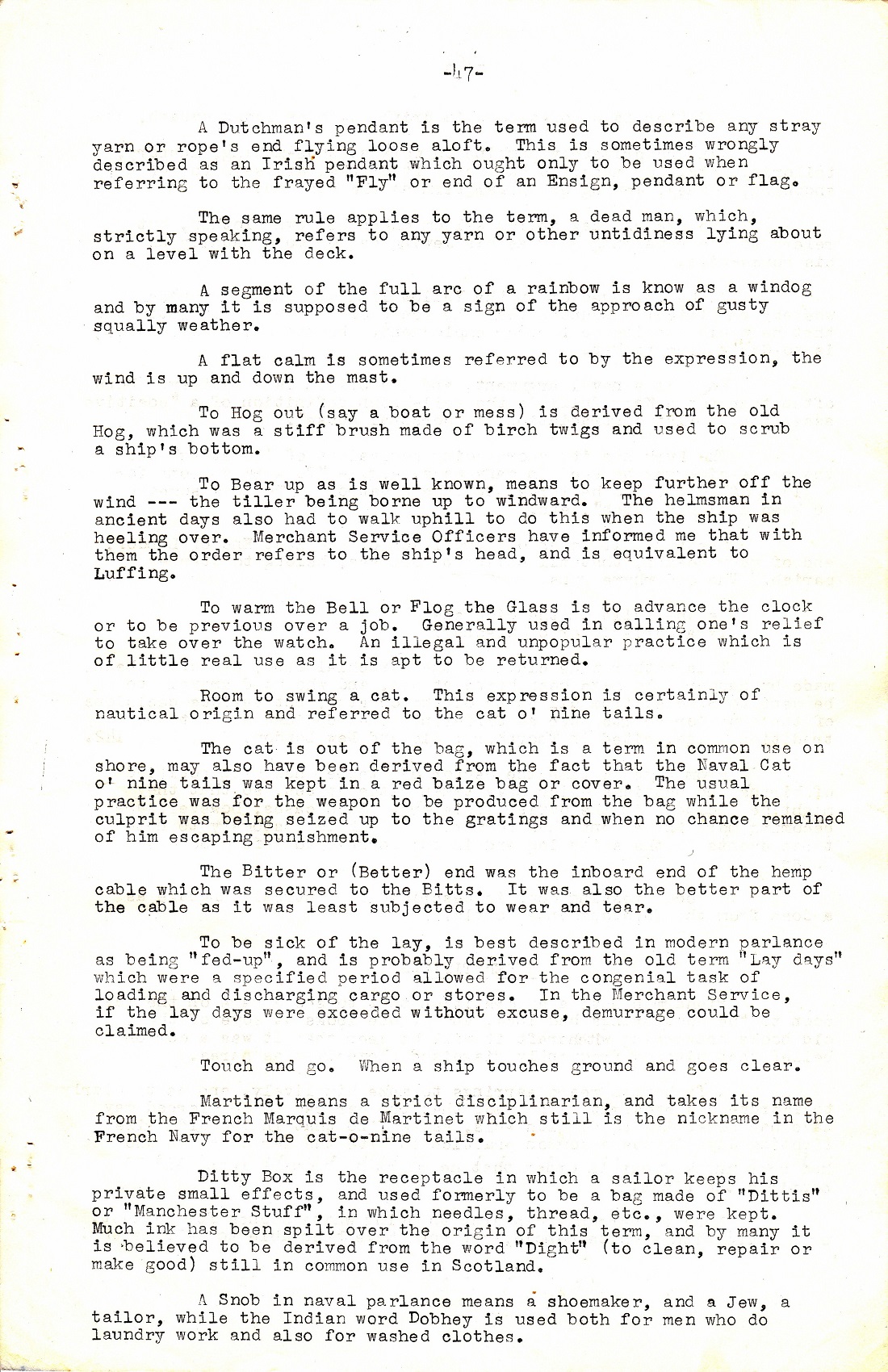 A Few Naval Customs, Expressions, Traditions and Superstitions by Commander W.N.T. Beckett. M.V.O., D.S.C., Royal Navy - Page 47