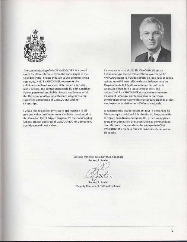 HMCS VANCOUVER COMMISSIONING BOOKLET - PAGE 7