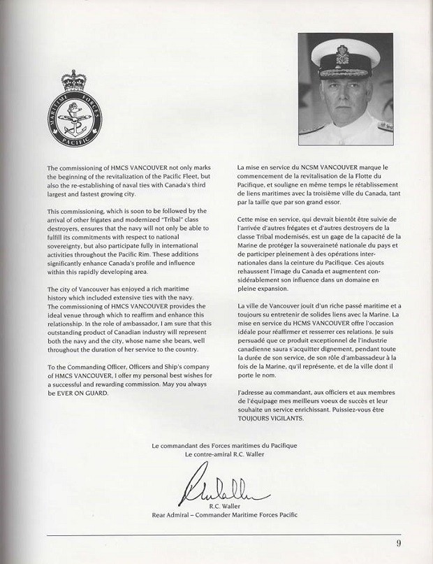 HMCS VANCOUVER COMMISSIONING BOOKLET - PAGE 9