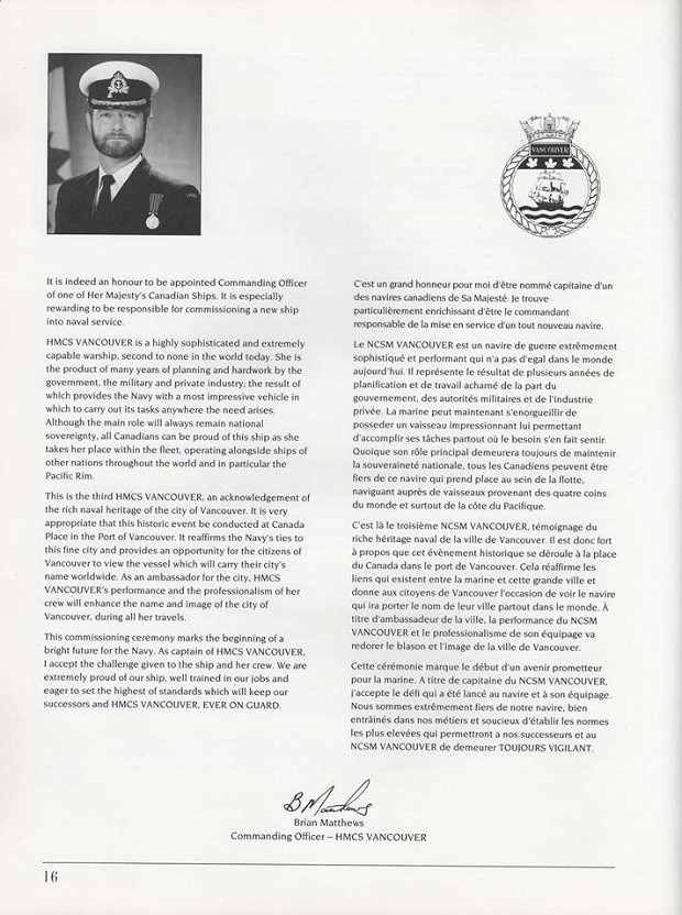 HMCS VANCOUVER COMMISSIONING BOOKLET - PAGE 16