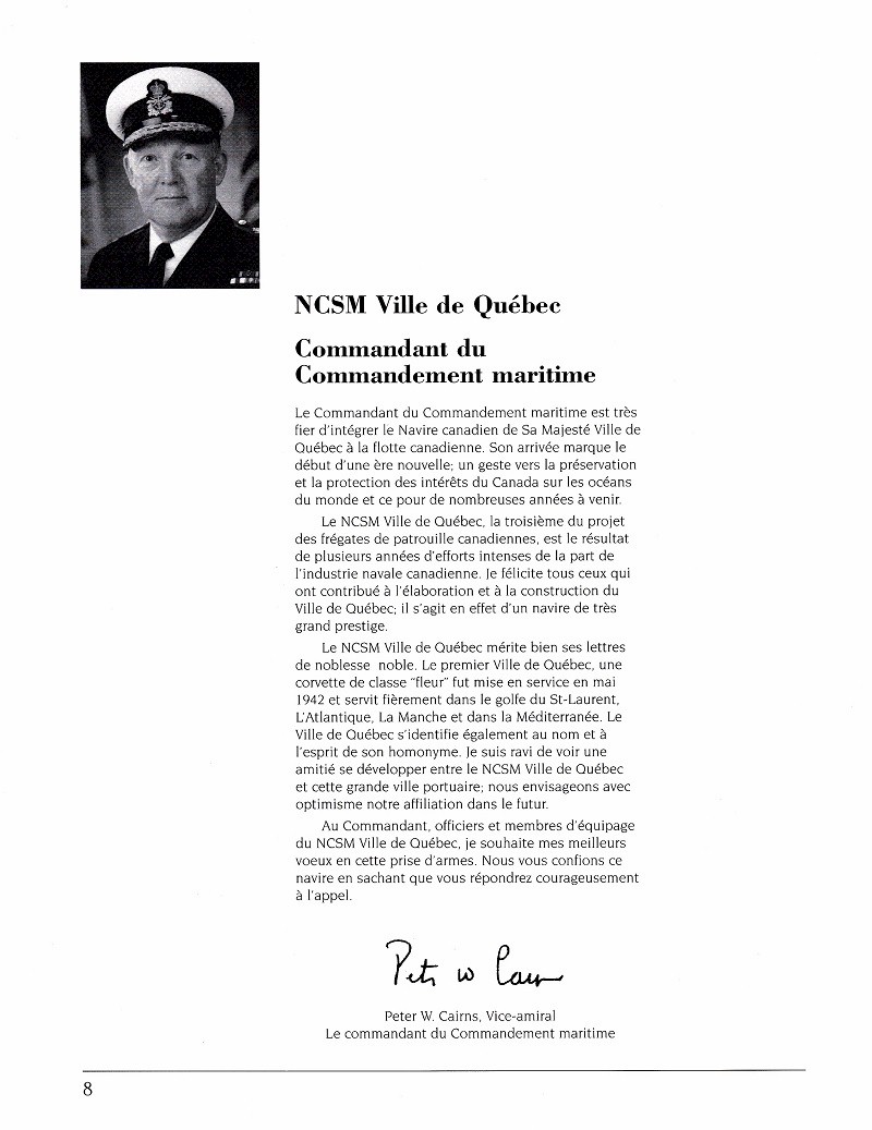 HMCS VILLE DE QUEBEC 332 - COMMISSIONING BOOKLET - Page 8