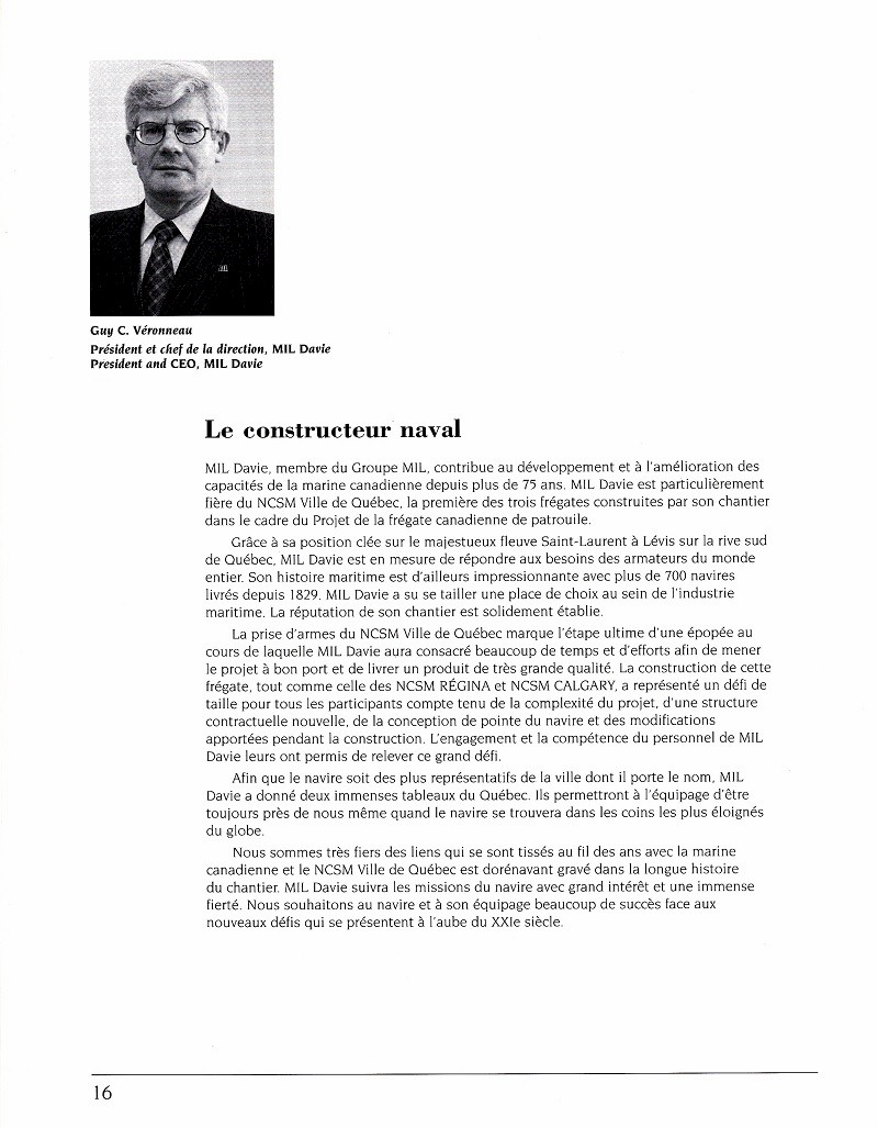 HMCS VILLE DE QUEBEC 332 - COMMISSIONING BOOKLET - Page 16