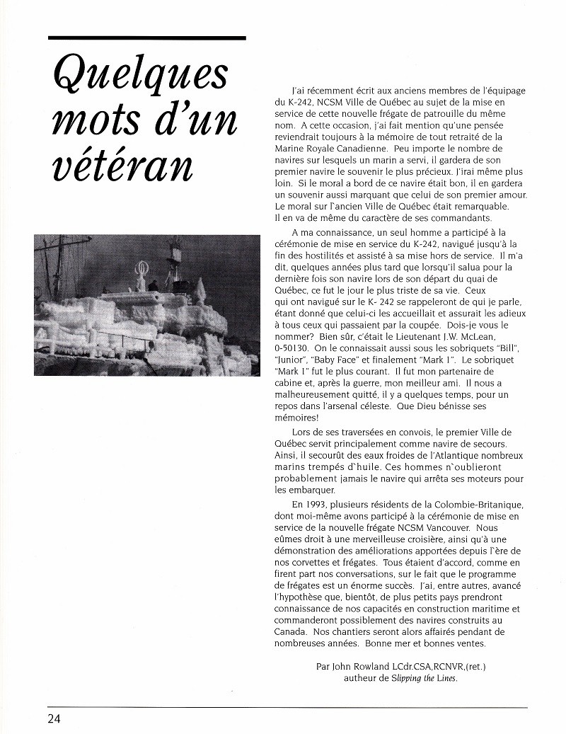 HMCS VILLE DE QUEBEC 332 - COMMISSIONING BOOKLET - Page 24